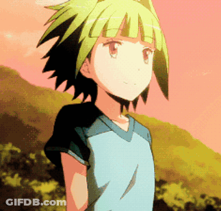 A Girl With Green Hair And A Blue Shirt Is Standing In A Field GIF