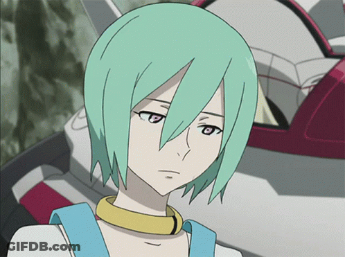 A Girl With Green Hair And A Yellow Necklace GIF