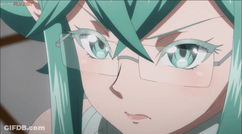 A Girl With Green Hair And Glasses Is On A Screen That Says Anime Avod GIF