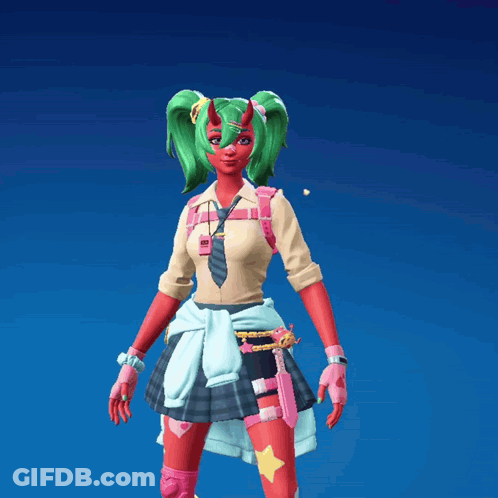 A Girl With Green Hair And Horns Is Wearing A Shirt That Says ' A ' On It GIF