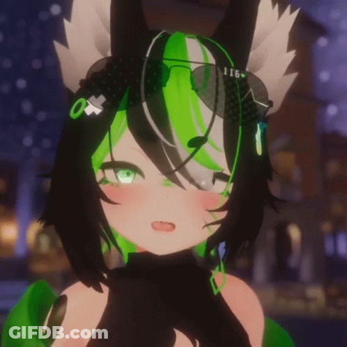 A Girl With Green Hair Has The Number 116 On Her Ears GIF
