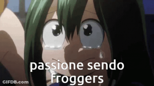 A Girl With Green Hair Is Crying With The Words Passione Sendo Froggers Written Above Her GIF