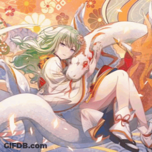 A Girl With Green Hair Is Holding A White Animal In Her Arms GIF