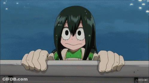 A Girl With Green Hair Is Looking Over A Railing . GIF