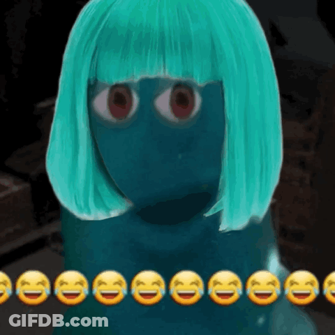 A Girl With Green Hair Is Surrounded By Yellow Laughing Emojis GIF