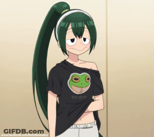 A Girl With Green Hair Is Wearing A Black T-Shirt That Says Bazafia GIF
