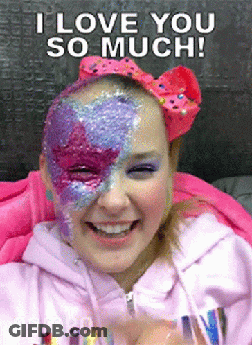 A Girl With Half Of Her Face Painted And The Words " I Love You So Much " On The Bottom GIF