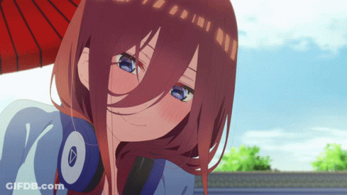 A Girl With Headphones And A Red Umbrella Has The Letter O On Her Neck GIF