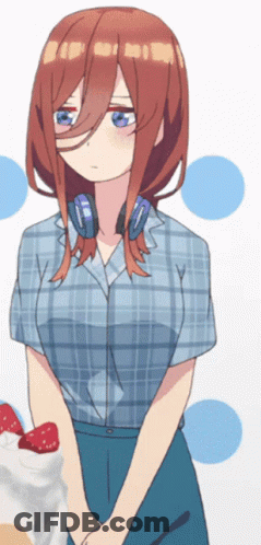 A Girl With Headphones Around Her Neck Stands In Front Of A White Background GIF