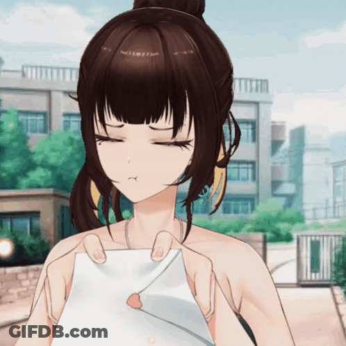 A Girl With Her Eyes Closed Is Holding A Piece Of Paper GIF