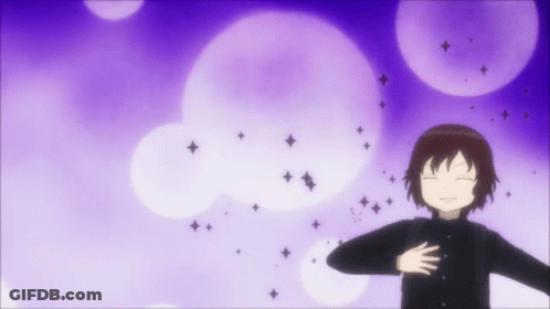 A Girl With Her Eyes Closed Is Surrounded By Purple And White Stars GIF