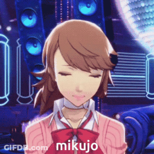 Girl With Pink Sweater And Red Bow Tie Says Mikujo GIF