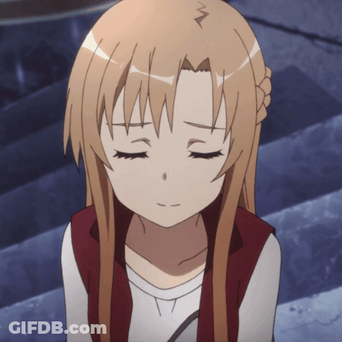 A Girl With Her Eyes Closed Is Wearing A White Shirt And A Red Jacket GIF