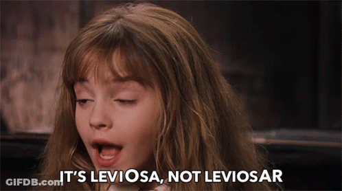 A Girl With Her Mouth Open And The Words It 'S Leviosa Not Leviosar Below Her GIF