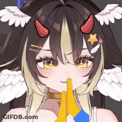 A Girl With Horns And Wings Has A Yellow Object In Her Hand GIF