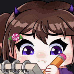 A Girl With Horns Is Holding A Pencil And Writing On A Notebook GIF