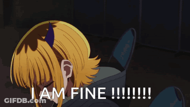 A Girl With Horns Is Holding A Piece Of Paper That Says I Am Fine GIF