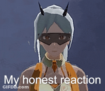 A Girl With Horns Is Wearing A Mask And The Words " My Honest Reaction " Below Her GIF