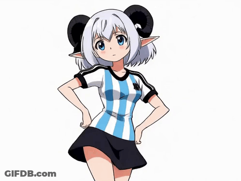 A Girl With Horns Is Wearing A Striped Shirt That Says Argentina GIF