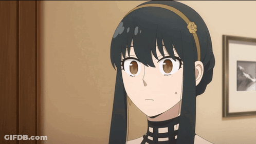A Girl With Long Black Hair And A Headband With A Rose On It GIF