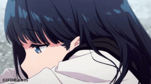 A Girl With Long Black Hair And Blue Eyes GIF
