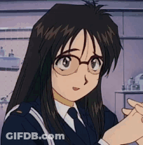 A Girl With Long Black Hair And Glasses Is Wearing A Uniform And Tie . GIF