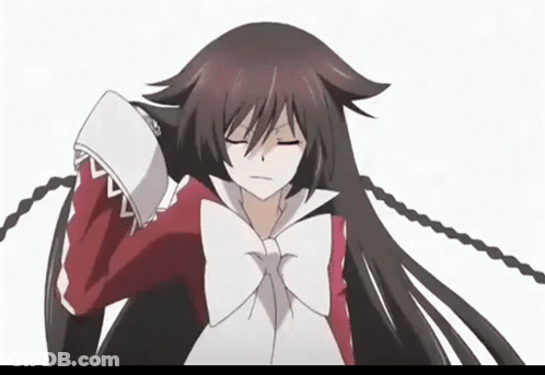 A Girl With Long Black Hair Is Wearing A Red And White Shirt GIF