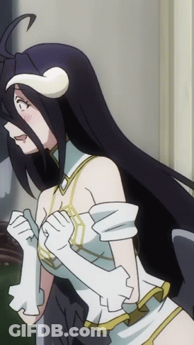 A Girl With Long Black Hair Is Wearing White Gloves And Horns GIF
