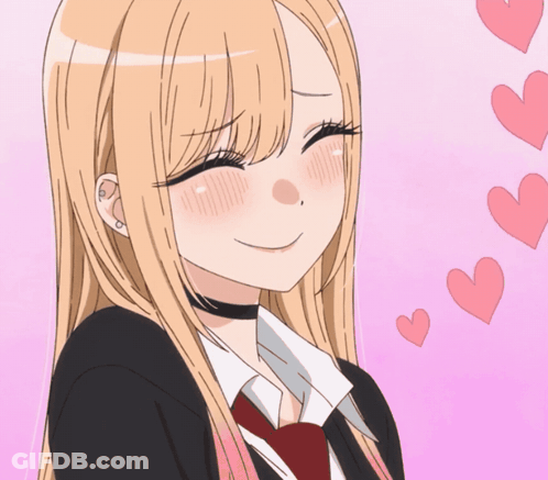 A Girl With Long Blonde Hair And A Choker Around Her Neck Is Smiling GIF