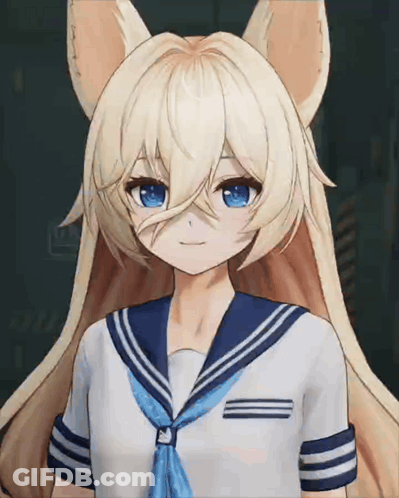 A Girl With Long Blonde Hair And Blue Eyes Is Wearing A Sailor Suit GIF