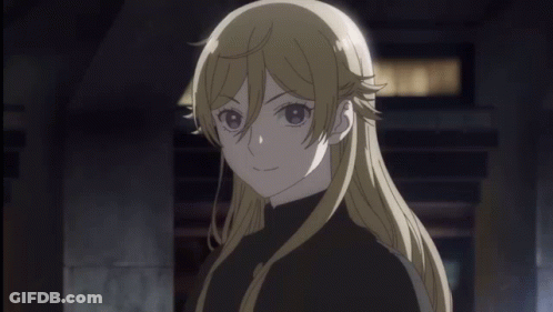A Girl With Long Blonde Hair Is Wearing A Black Turtleneck GIF