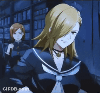 A Girl With Long Blonde Hair Is Wearing A Choker And A Sailor Suit GIF