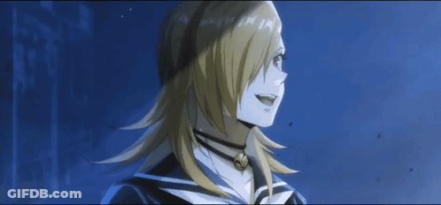 A Girl With Long Blonde Hair Is Wearing A Choker And A Sailor Uniform GIF
