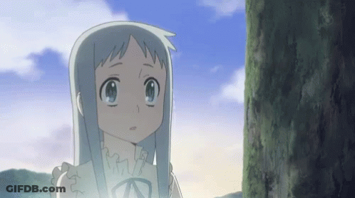 A Girl With Long Blue Hair Is Standing In Front Of A Tree . GIF