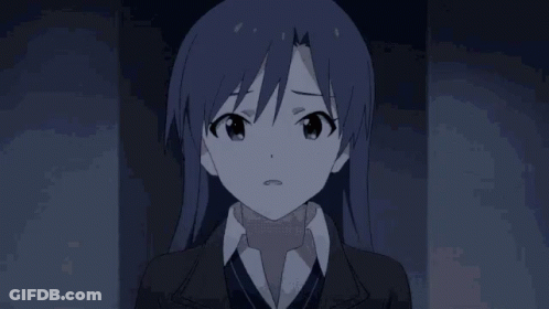 A Girl With Long Blue Hair Is Wearing A Black Jacket And White Shirt . GIF
