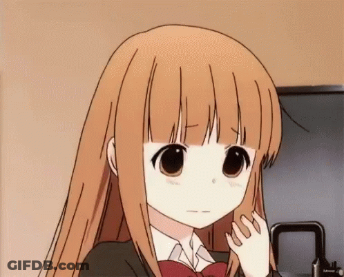 A Girl With Long Brown Hair And Big Eyes Is Wearing A School Uniform And Bow Tie . GIF