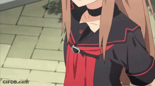 A Girl With Long Brown Hair Is Wearing A Black Shirt With Red Stripes GIF