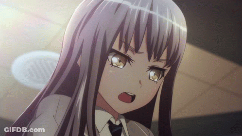 A Girl With Long Gray Hair And A White Shirt And Tie GIF