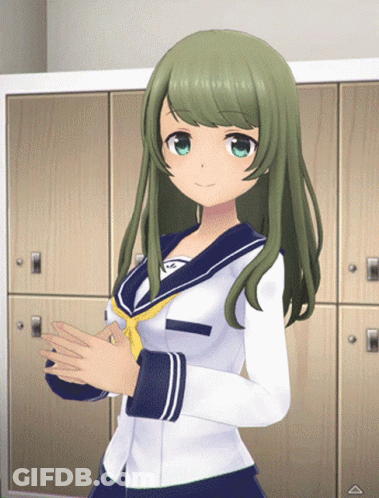 A Girl With Long Green Hair Is Wearing A Sailor Uniform GIF