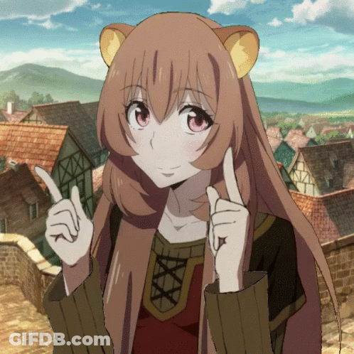 A Girl With Long Hair And A Bear Ear Pointing At Something GIF