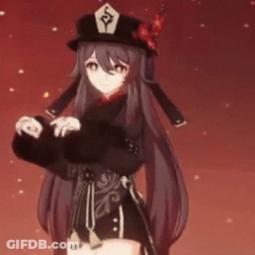 A Girl With Long Hair And A Hat Is Standing In A Red Room . GIF
