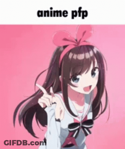 A Girl With Long Hair And A Pink Bow On Her Head Is Pointing At Something With Her Finger . GIF