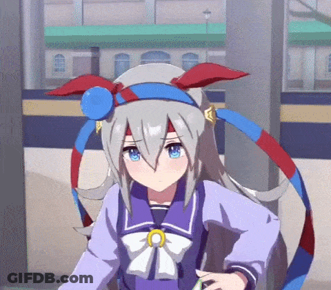 A Girl With Long Hair And Blue Eyes Is Standing In Front Of A Building In A Video Game . GIF