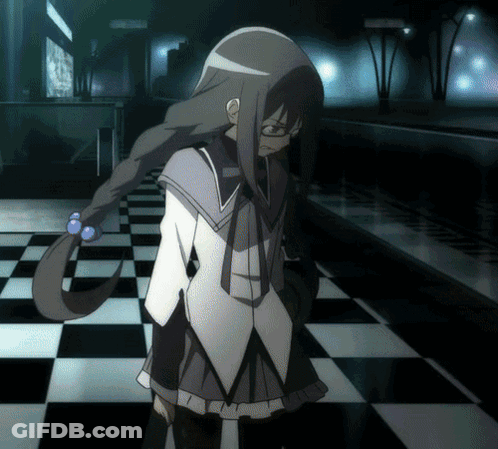 A Girl With Long Hair And Glasses Is Standing On A Checkerboard Floor GIF