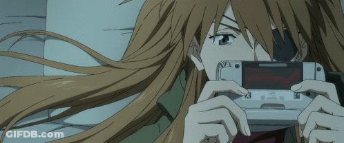 Girl With Long Hair Holding Nintendo Device GIF