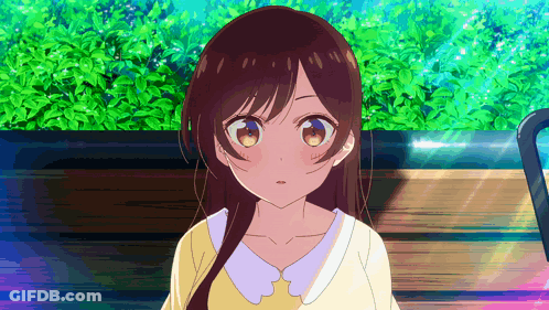 A Girl With Long Hair Is Sitting On A Bench GIF
