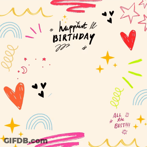 A Girl With Long Hair Stands In Front Of A Birthday Card GIF
