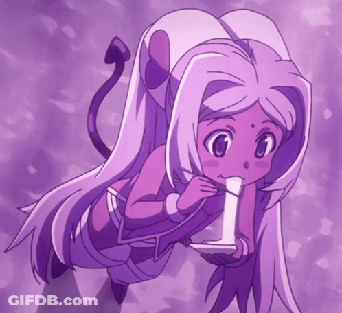 A Girl With Long Purple Hair Is Holding A Candle GIF