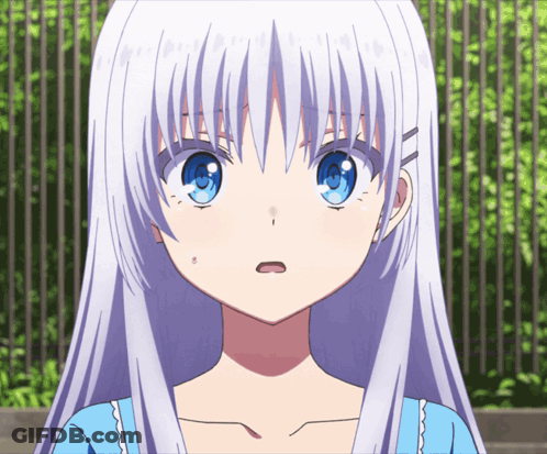 A Girl With Long White Hair And Blue Eyes GIF