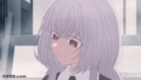 A Girl With Long White Hair And Red Eyes GIF